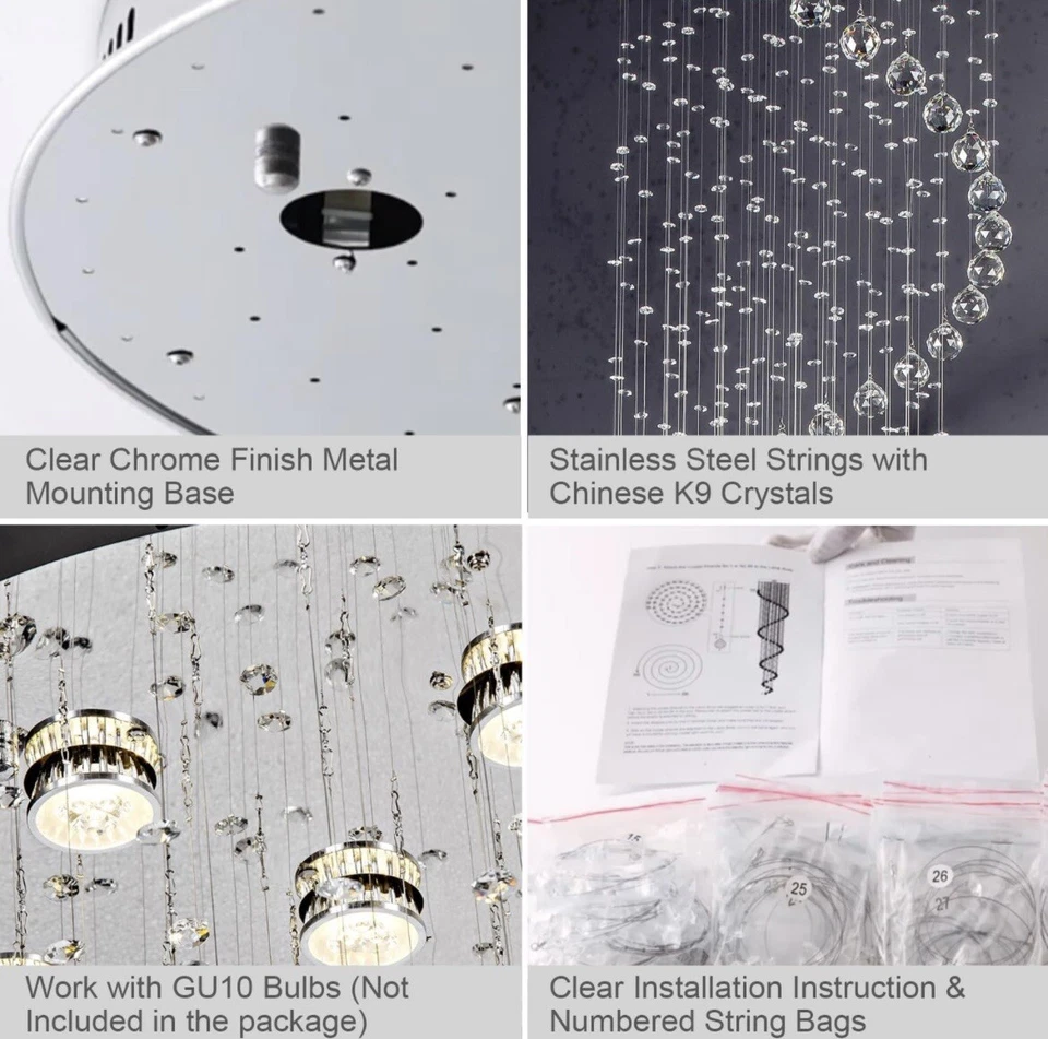 Lámpara de araña de cristal moderna SEFINN FOUR diseño de esfera en espiral Foto 4 de 4