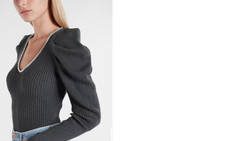 nwt EXPRESS rhinestone embellished puff sleeve sweater shirt top xs gray