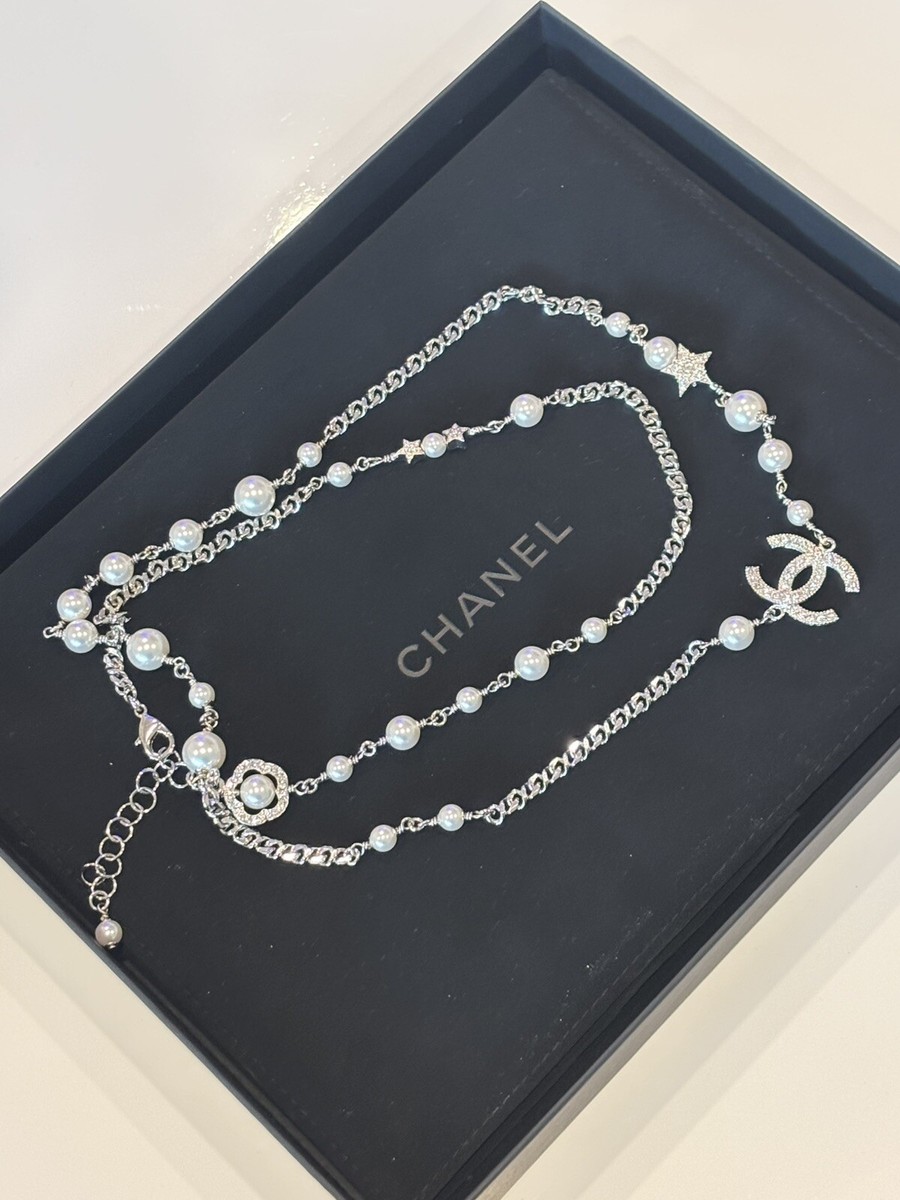 Chanel Pearl Rhinestone Flower/Star Long Necklace | eBay