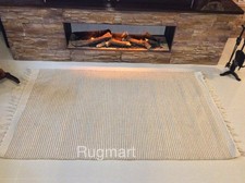 Eco Friendly Natural Striped Recycled Cotton Rich Jute Cream Beige Washable Rugs