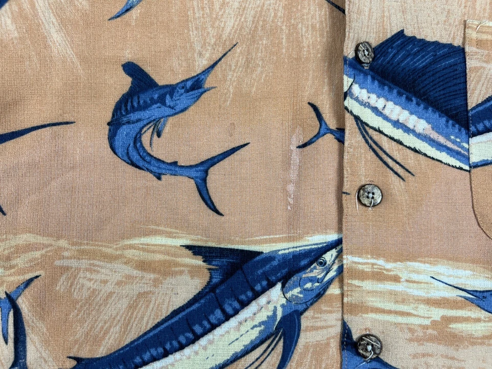 Camisa Joe Marlin Para Hombres Grande Naranja Campamento de Pesca Abotonada Marlins de Florida Foto 4 de 4