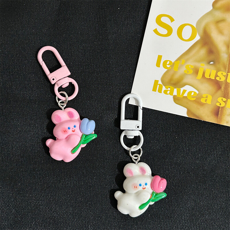Cute Mini Tulip Rabbit Keychain Lovely Bunny Key Chain Earphone Box ...