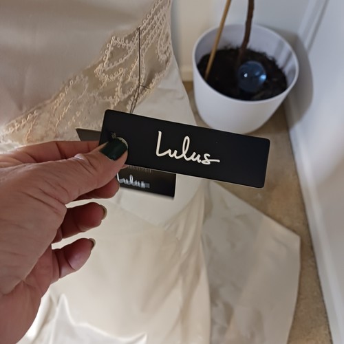 Abito formale Lulus taglia small champagne maxi sirena raso pizzo panna sposa nuovo con etichette - Foto 8 di 13