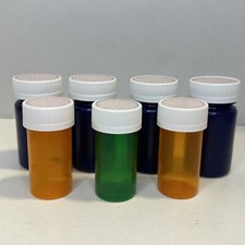 7 - Plastic Medicine Pill Bottles Purple Orange Green Empty Storage Crafts Hobby
