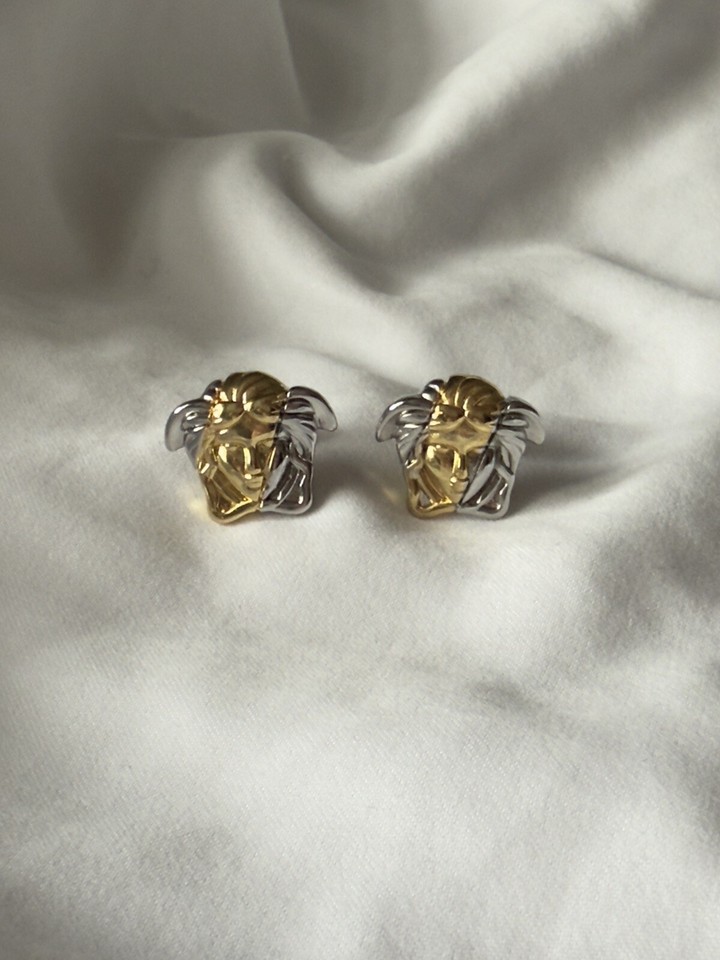 Versace Medusa Head Stud Earrings Gold Silver Colour Costume Jewellery