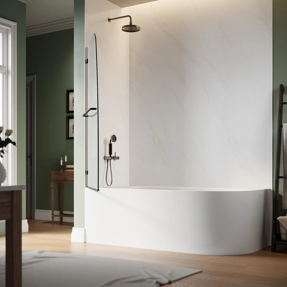 Sunny 34 дюйма W x 58 дюймов H поворотная дверь для ванной душа бескаркасная ванна прозрачная стеклянная панель - Изображение 3 из 4