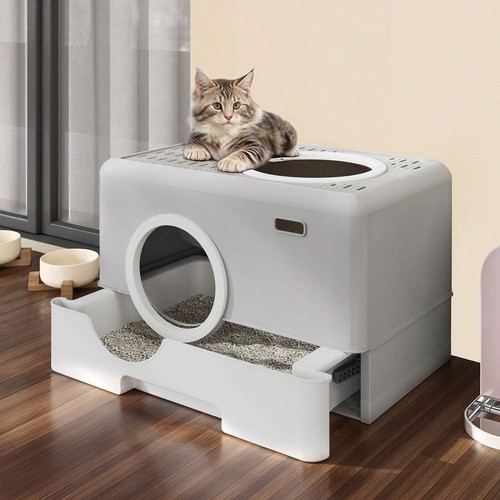 20"X15" Enclosed Cat Litter Box Odorless Toilet Slide Out Anti Spillage W/ Scoop