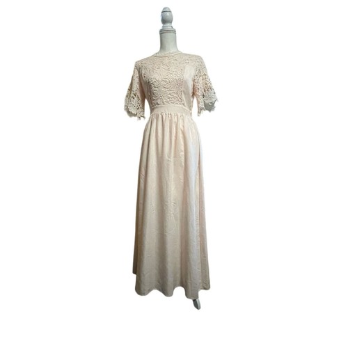 VINTAGE 80ER JAHRE STIL SPITZE Kurzarm Spitzen Mieder Kleid mit langem fließendem Rock - Bild 2 von 4