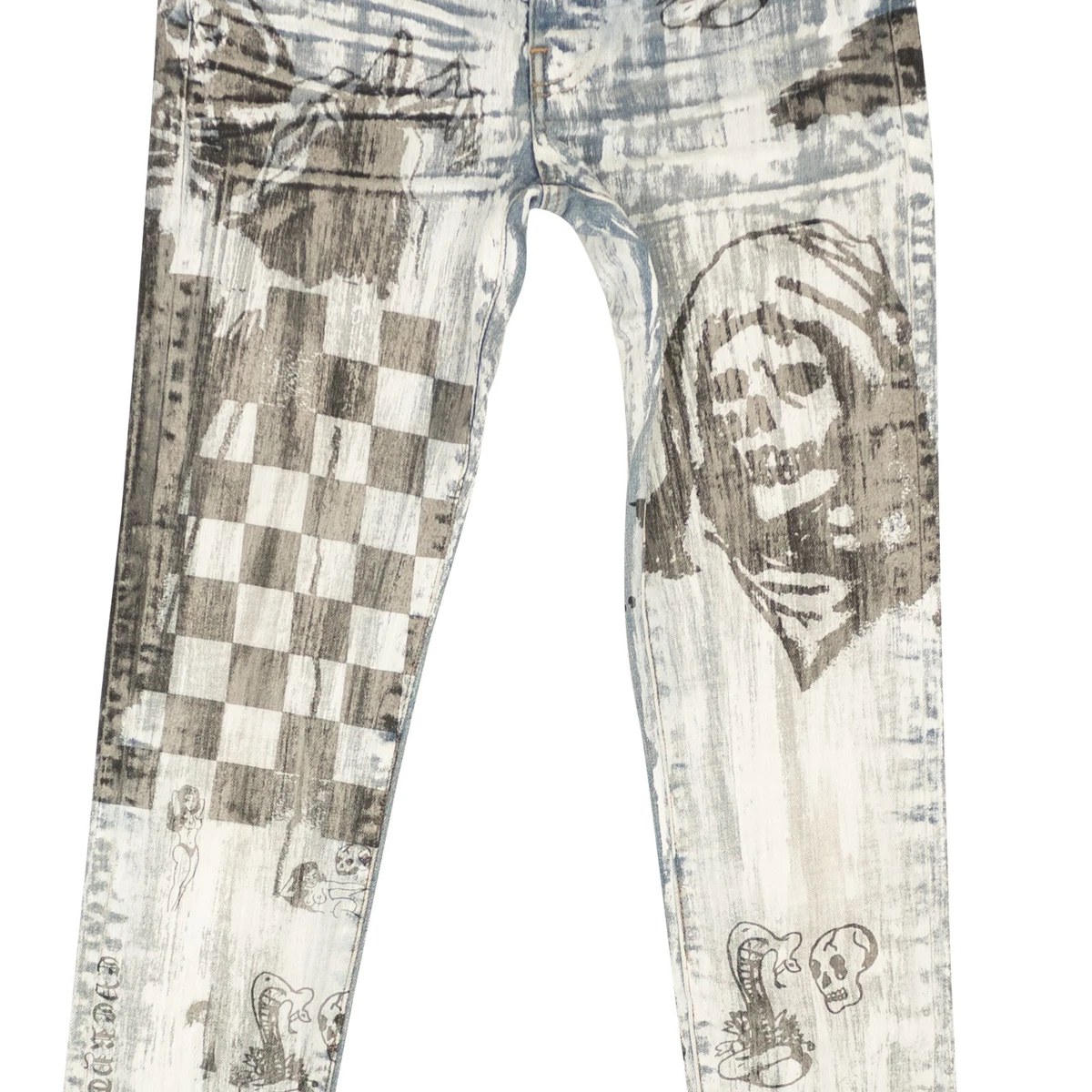 NWT AMIRI x Wes Lang Painted Sketch Indigo Skinny Jeans Size 40