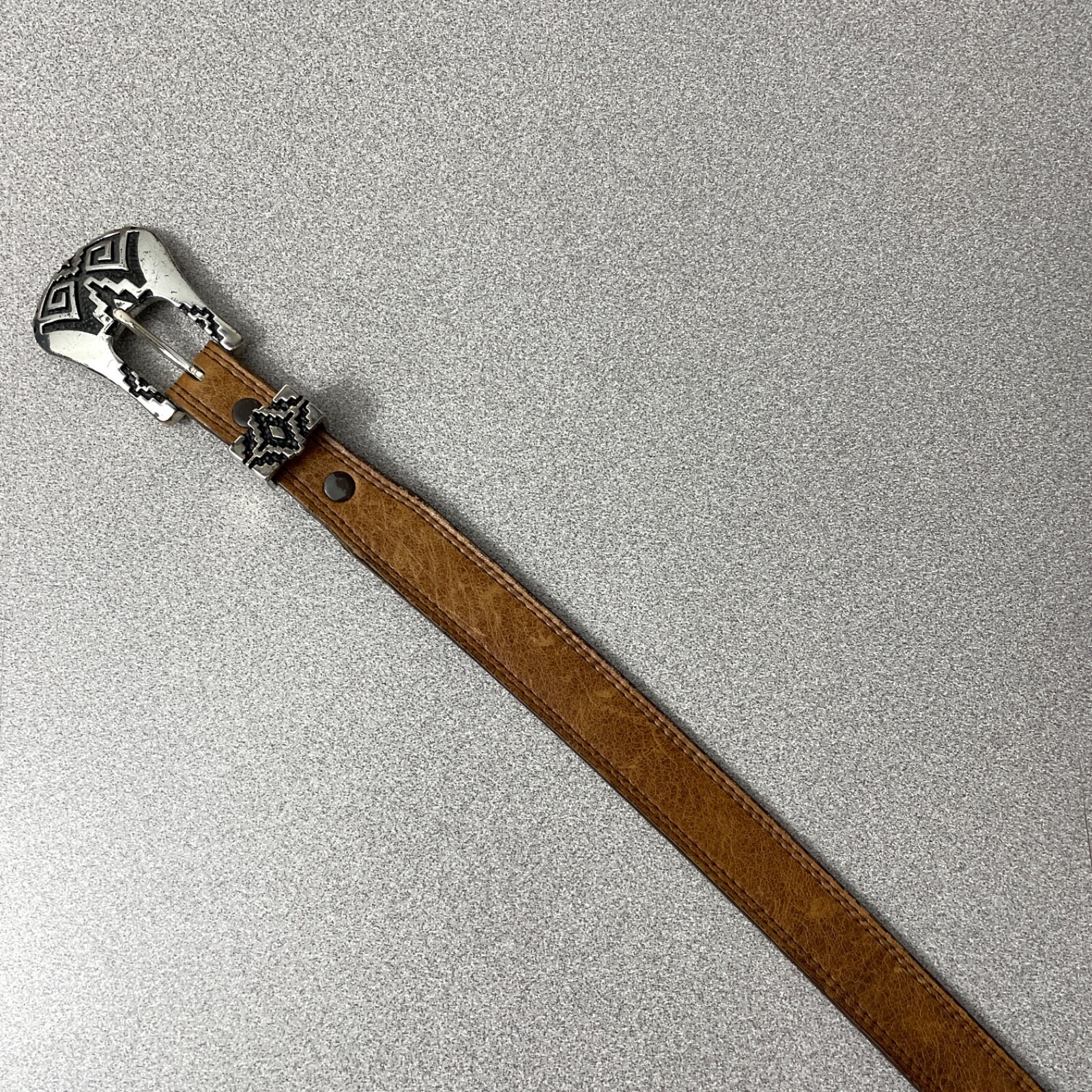 Nocona Belt Co Tan Leather Belt 30 Silver Aztec Buckle Western Cowgirl Cowboy