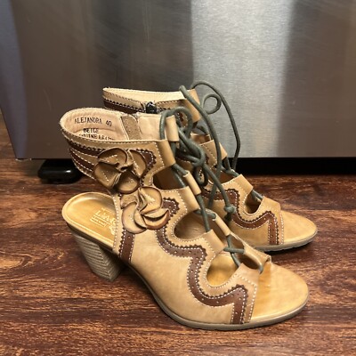 L'artiste Womens Alejandra GhillieAnkle Leather Boho Heels Sandals shoes sz 40/9