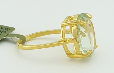 ECHTER 5,20 kt GRÜNER AMETHYST SOLITÄR 14K GELBVERGOLDET (.925) - Neu mit Etikett