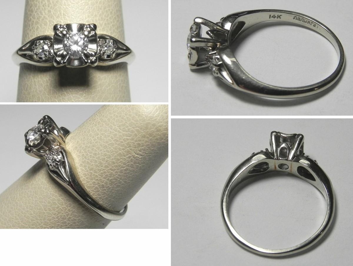 C1987 Vintage 14K WG 1/4ctw Diamond Engagement or Promise Ring, Sz