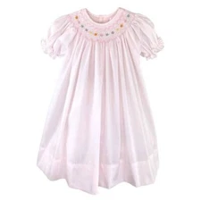 Petit Ami Pink Batiste Flower Smocked Bishop Dress Set  12 or 24 Months