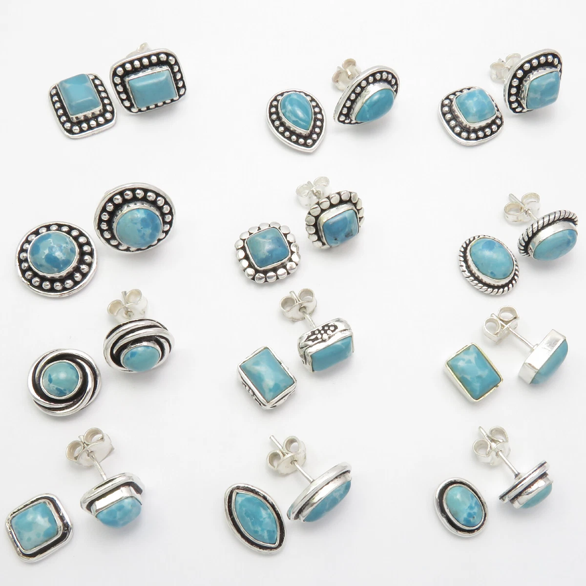 Stud Earrings Bulk Contemporary Jewellery Stock Clearance Silver Plated Larimar