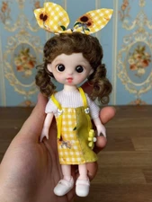 Fashion 6" BJD Doll with Dress Movable Joints Matte Face Brown Eye Wavy Hair Toy