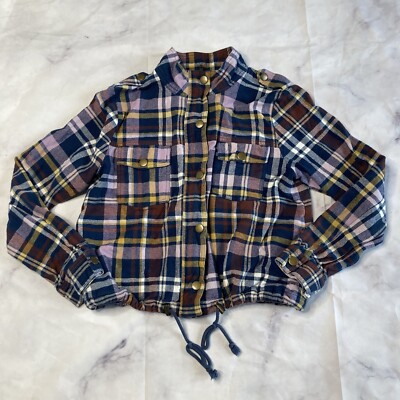 Copper Key Cropped Jacket Womens Size Medium Plaid Zip Up Cinched Flannel N27