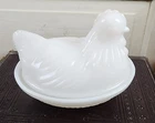Vtg Hazel Atlas Real Milk Glass Nesting Hen Trinket Dish French Country Cottage