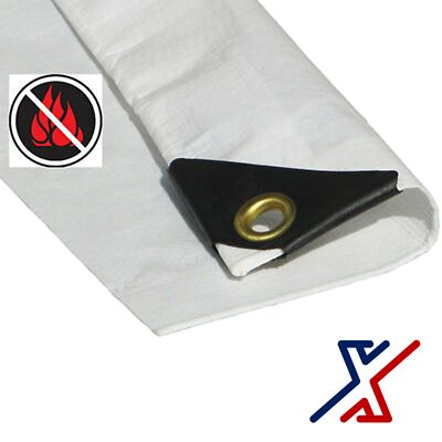 8 x 6 White Color 12 Mil Fire Retardant Heavy Duty Tarp / Canopy by X1Tools