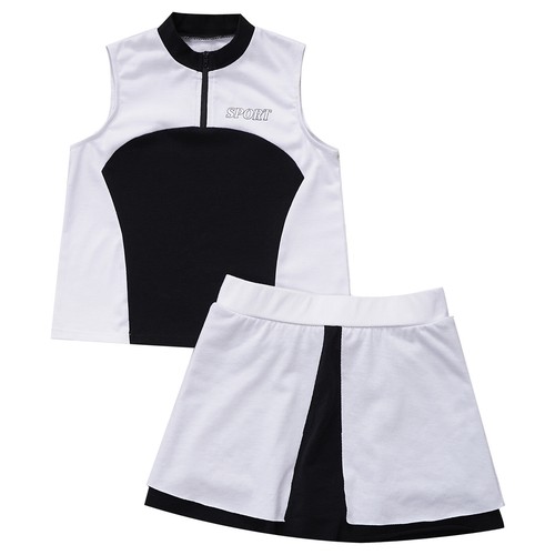 Kid Girls Tops With Skirt Zipper Outfit Stand Collar Athletic Pickleball Skort - Picture 18 of 63