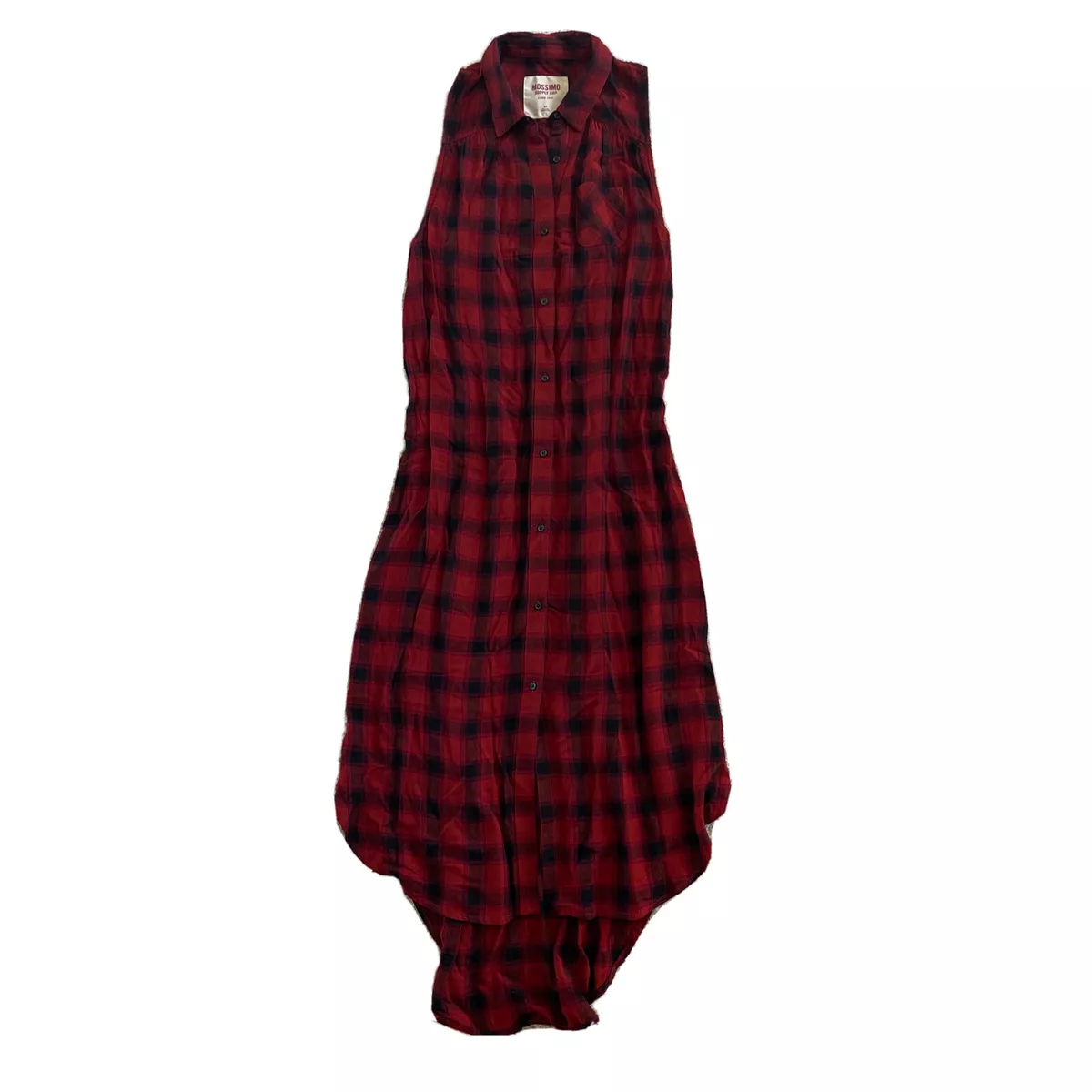 Mossimo Supply Co Womens Small Maxi Shirt Dress Red Plaid Sleeveless Pocket Fall