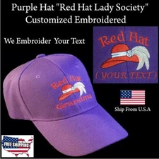 Customize Embroidery Red Hat Lady Grandma Society Red & Purple Baseball Hat