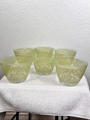 6 IKEA Retro Retired Green Godta Glass Cereal Dessert Bowls 18314 Made in France
