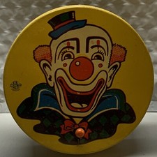 Kirchhof Tin Litho Noise Maker 4" Round 1950's Clown USA Metal