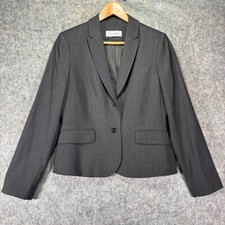 Womens Gray Calvin Klein Blazer Jacket Two Button Career Business Sz 8 LINING