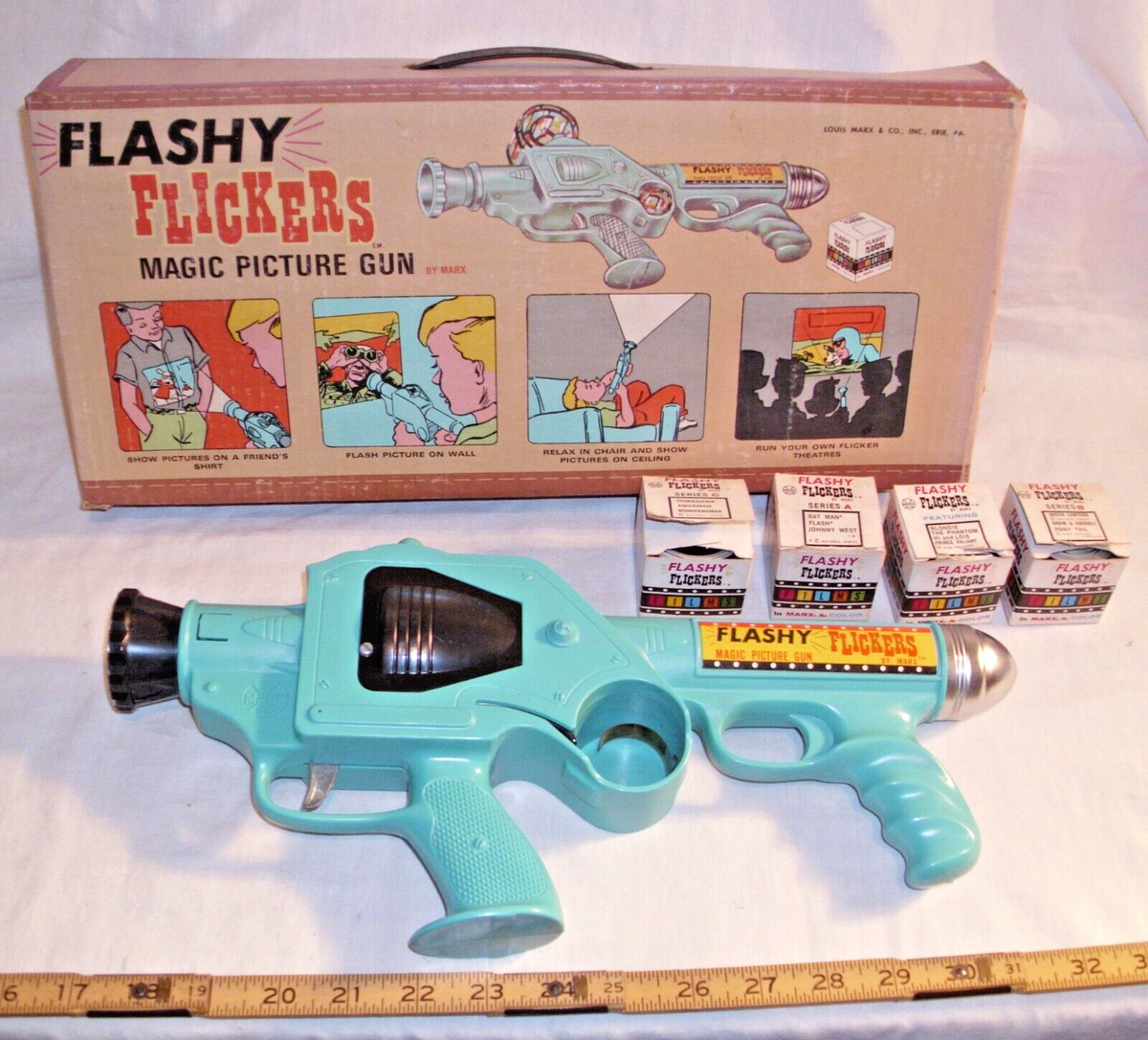 MARX FLASHY FLICKERS MAGIC PICTURE GUN BATTERY TOY BOXED + FILMS
