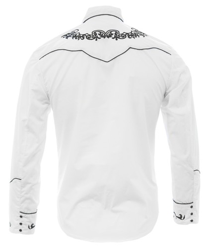 Men's Charro Shirt Camisa Vaquera El General Western Wear White/Black - Picture 5 of 7
