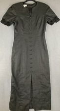 VTG David Warren Dress Sz 8 Maxi Black Button Front Modest Lace Short Sleeve EUC