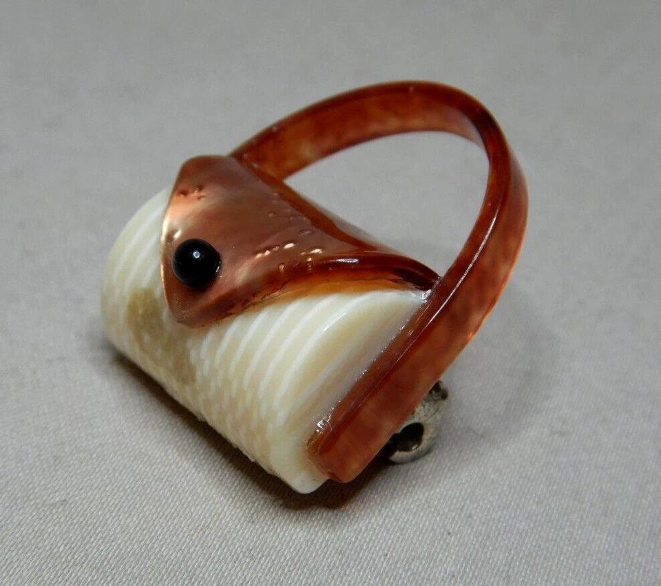 MINI BOLSO BROCHE DE MANO DE PLÁSTICO ANTIGUO FIRMADO POR LEA STEIN DE FRANCIA 3254 Foto 3 de 4