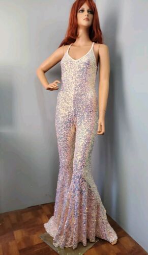 Dolls Kill Club Exx - Sparkle Nights Sequin Jumpsuit Metallic Pink - SMALL