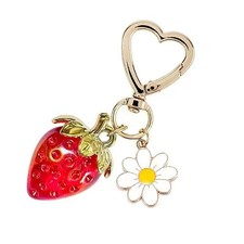 Cute Cherry Keychain Rhinestone Bag Charm Strawberry Red
