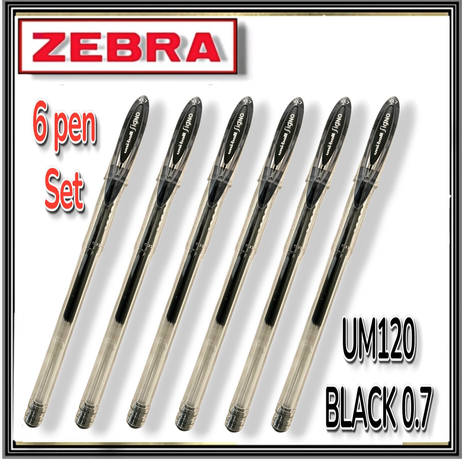 6 BLACK UNI-BALL SIGNO UM120 GEL ROLLER BALL PEN 0.7 BUY 2 LOTS GET 4 EXTRA FREE