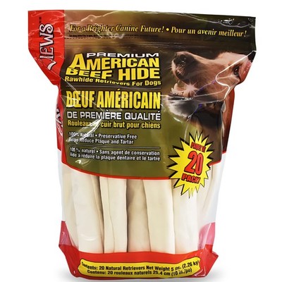 Large Dog Rawhide Bones 10-11'' USA Beefhide Chews, 20 Pack Retriever Rolls