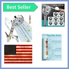Filtered Handheld Shower Head - High Pressure 9 Spray Modes with Water Softener