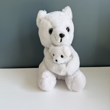 1977 Dakin Nature Babies White Bear and Cub Attached Plush 10" Clean 2 T46