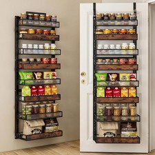 8 Tier Pantry Door Organizer Spice Rack, 2-IN-1 Wall Mount or 8 Tiers, Black