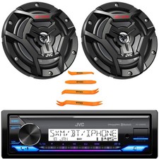JVC KD-X38MBS Single DIN Marine Receiver, 2x 6.5" 150W Speakers, Pry Tool Set