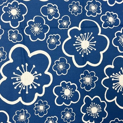 Lotta Jansdotter Bella blue flower cotton fabric by Windham blockprint Scandi