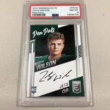 Zach Wilson 2021 Donruss Elite Pen Pals On Card RC Rookie Auto Black Ink PSA 8