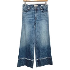 Nili Lotan Savina Wide Leg Raw Hem Jeans Womens 27 Venice Blue Denim Mid Rise