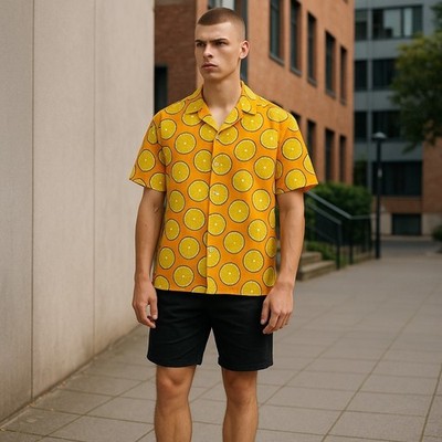 ANTONY MORATO Herren Hemd S Gelb Zitronen Print Kurzarm Knopfleiste *