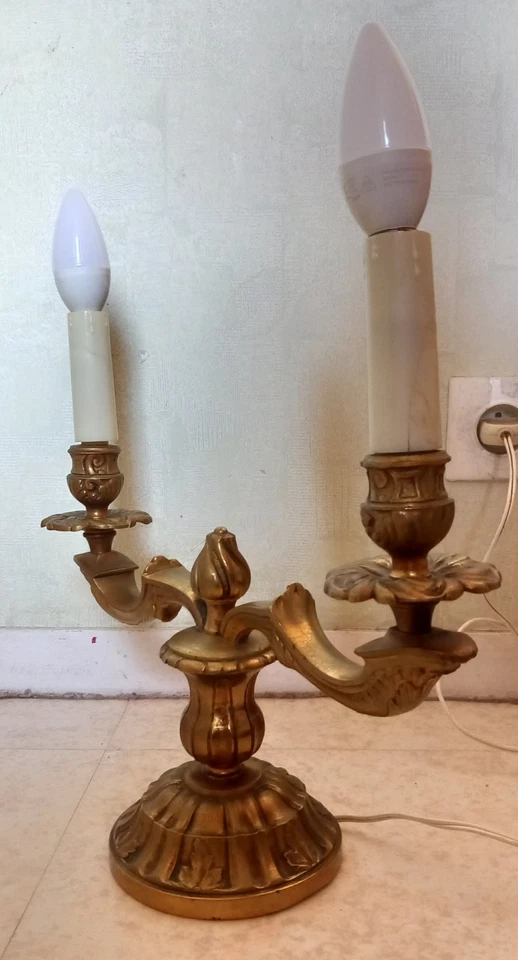 Lampe bougeoir bronze doré 2 bras style Louis XVI vintage électrifiée 1950/70 - Photo 3/4
