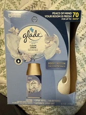 Glade Automatic Spray Starter Unit  Clean Linen Refill 6.2 oz + 2 AA Batteries