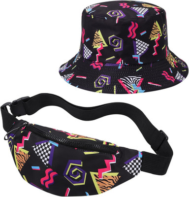2 Pcs 80S 90S Fanny Pack Bucket Hat Waist Bag 80S 90S Outfit Retro Summer Sports