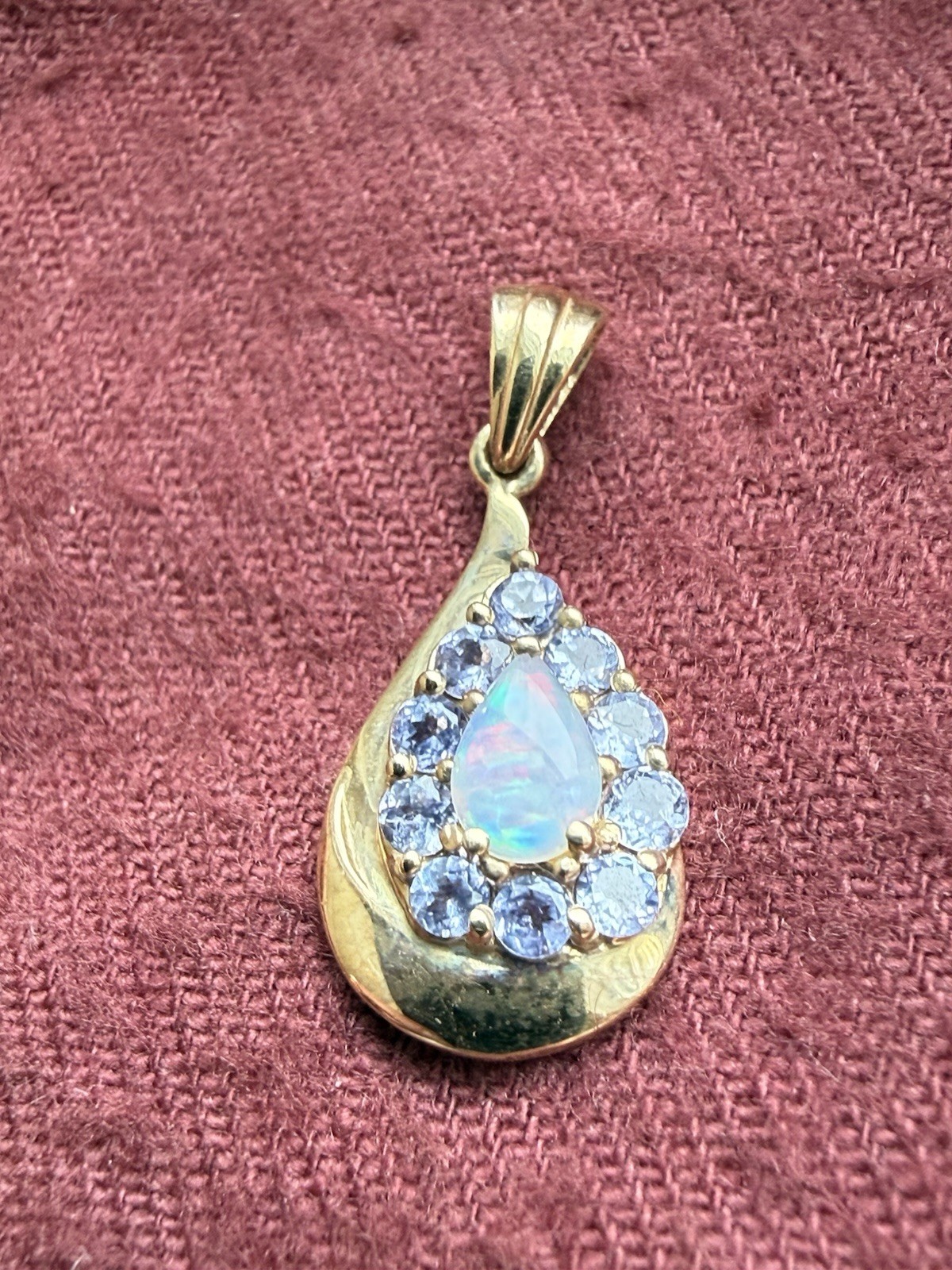 Solid 10k Yellow Gold Charm Pendent Opal Tanzanit… - image 5