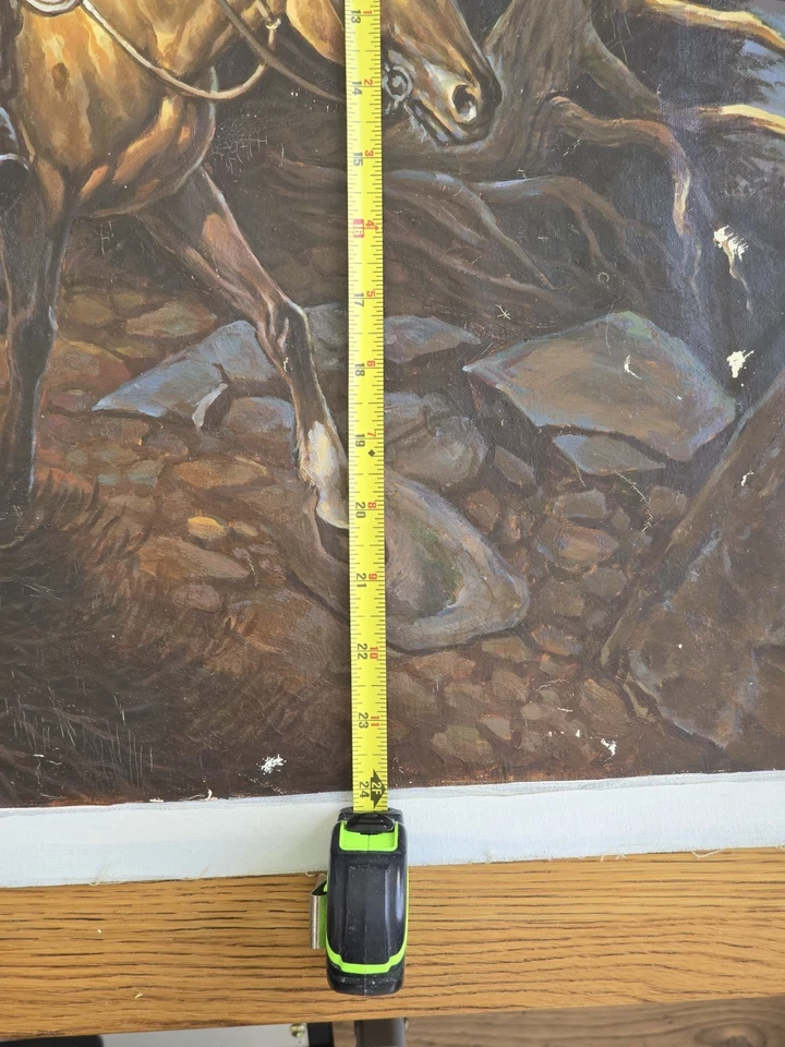 Pintura Vaquera Vintage Paisaje Occidental con Caballos y Montañas 48x24 Foto 4 de 4